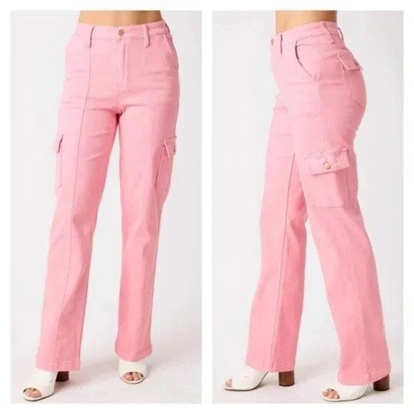 Judy Blue Denim - Judy Blue Cargo Pants High Rise size 7/28 Pink Utility Barbiecore Preppy